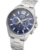 lorus quartz chronogrpah gents stainless steel blue dial bracelet watch