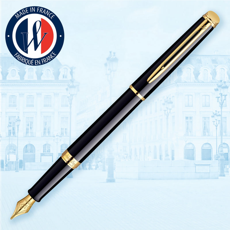 waterman - h�misph�re- fountain pen  black lacquer with gold trim, medium