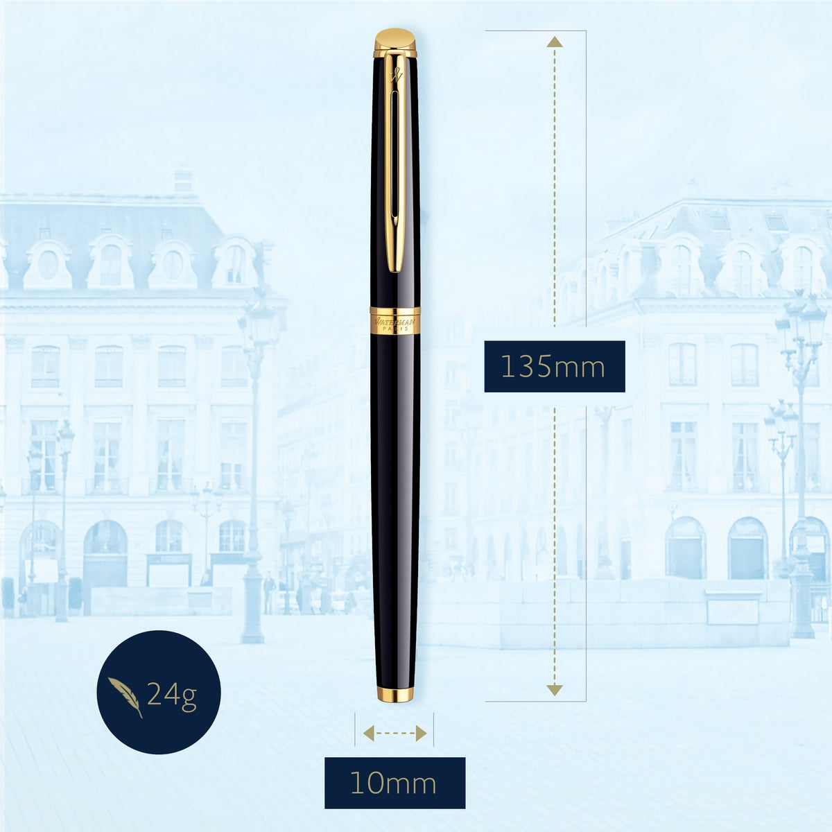 waterman - h�misph�re- fountain pen  black lacquer with gold trim, medium