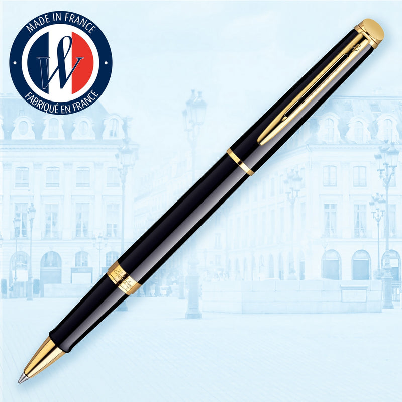 waterman - h�misph�re- roller ball  black lacquer with gold trim