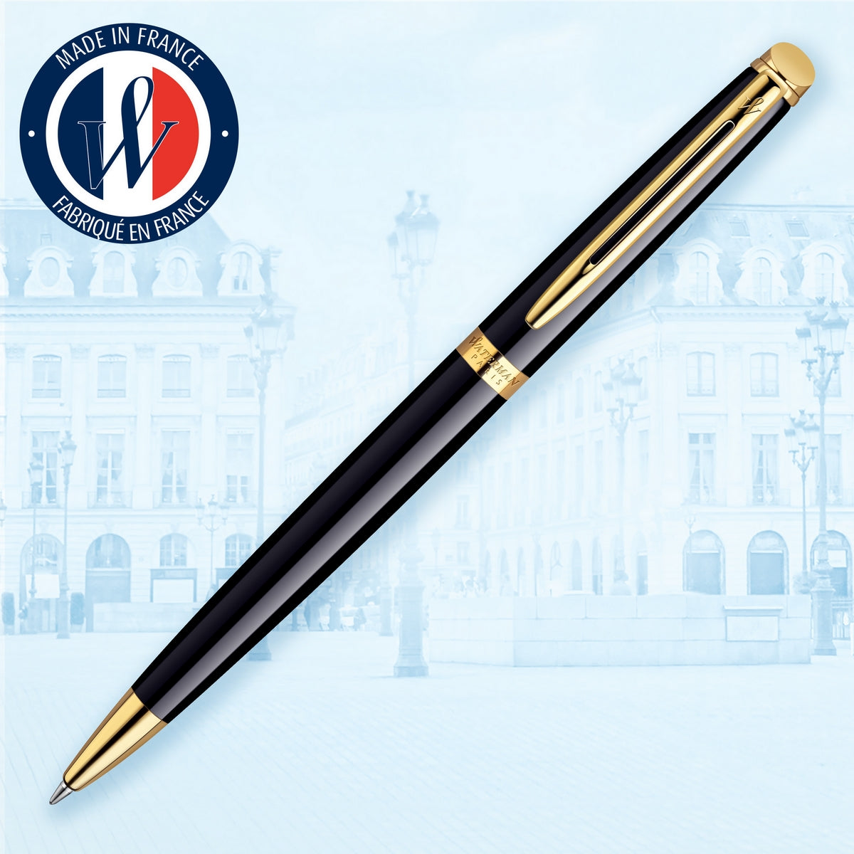 waterman - h�misph�re- ballpoint pen black lacquer with gold trim