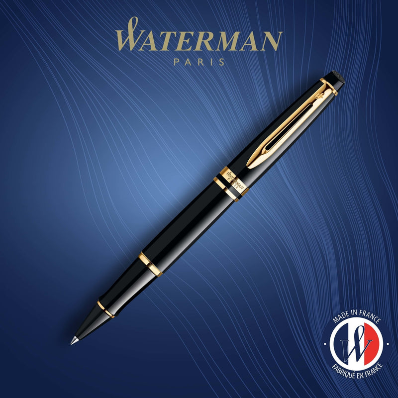 waterman - expert- rollerbal black with gold trim, fine
