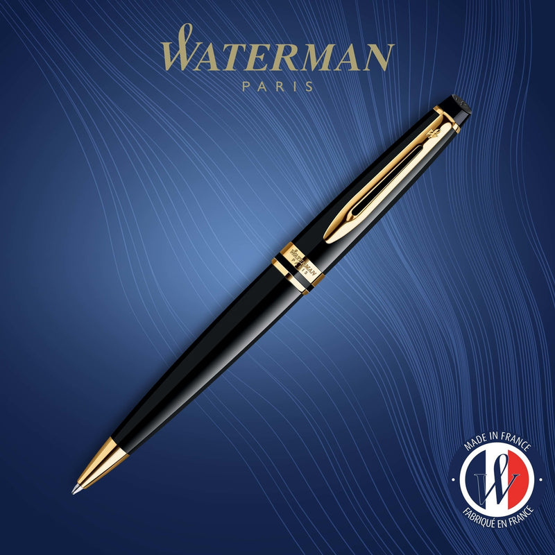waterman - expert- ballpoint pen black with gold trim, medium