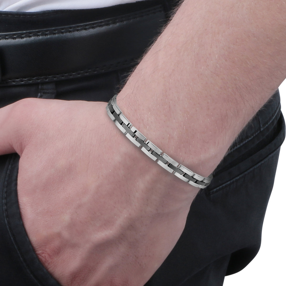 sector ceramic bracelet black  &  shiny stainless steel 220mm