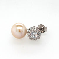 silver pearl and eleven stone cz cluster stud earrings 95mm