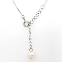 silver medium pearl pave set crescent necklace adjustable 41 - 45 cm�