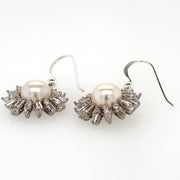 silver pearl-cz sun burst cluster earwire earrings & pendant set 8mm-9mm�on 45cm chain   a